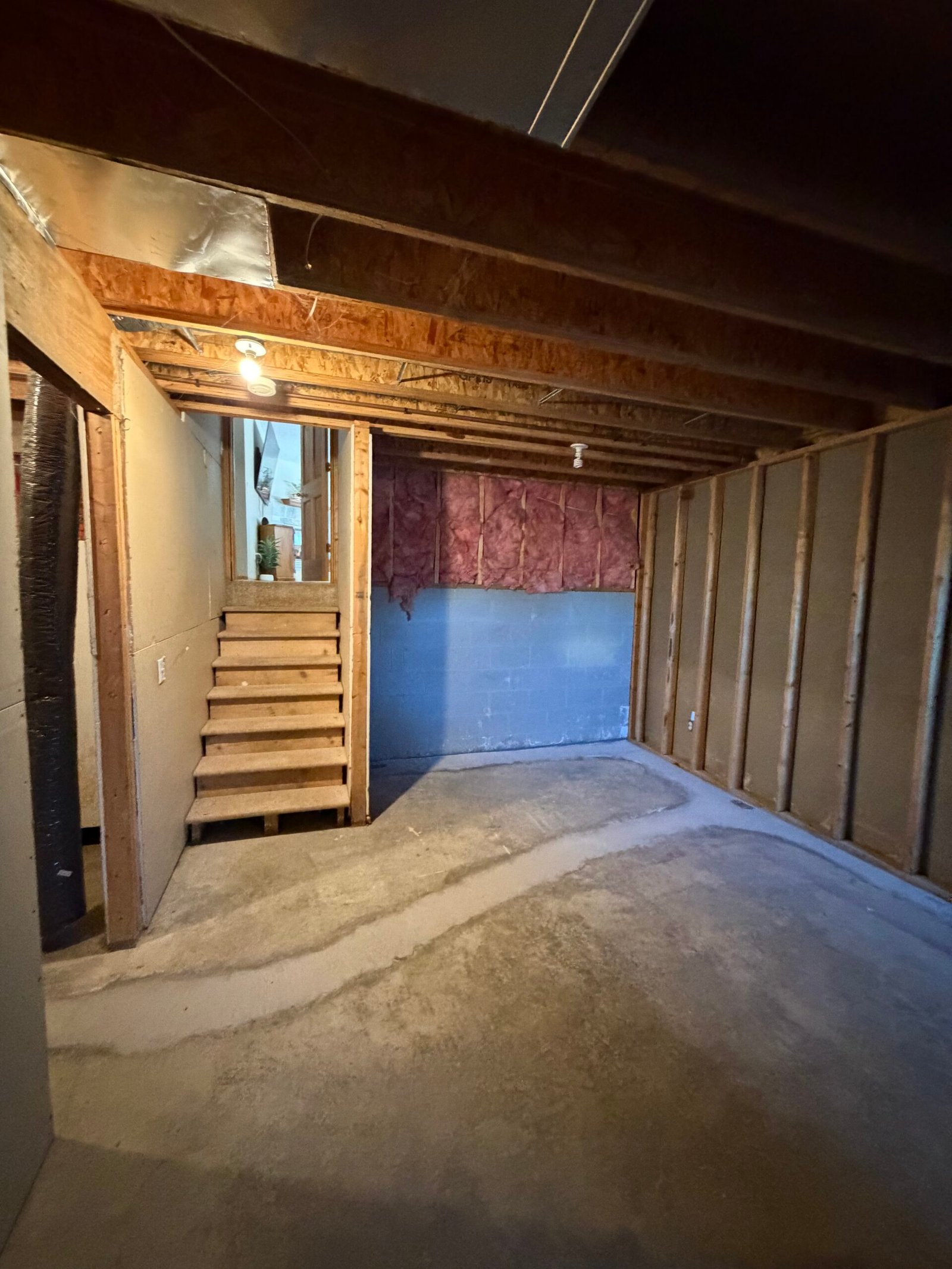 Wall before drywall repair and finishing